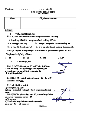 Bài kiểm tra 1 tiết môn Toán lớp 7